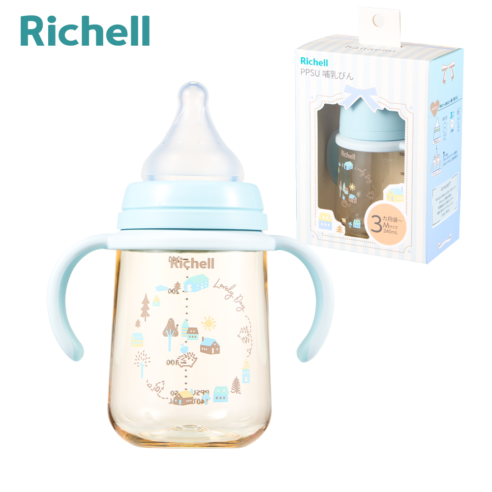 【Richell 利其爾】HE初心系列-PPSU寬口雙握哺乳奶瓶 240mL 森之樂