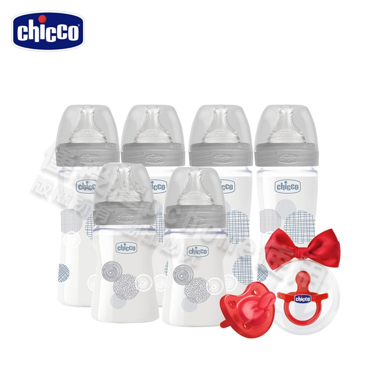 【chicco】防脹氣玻璃奶瓶4大2小(自然率性)+奶嘴-2入