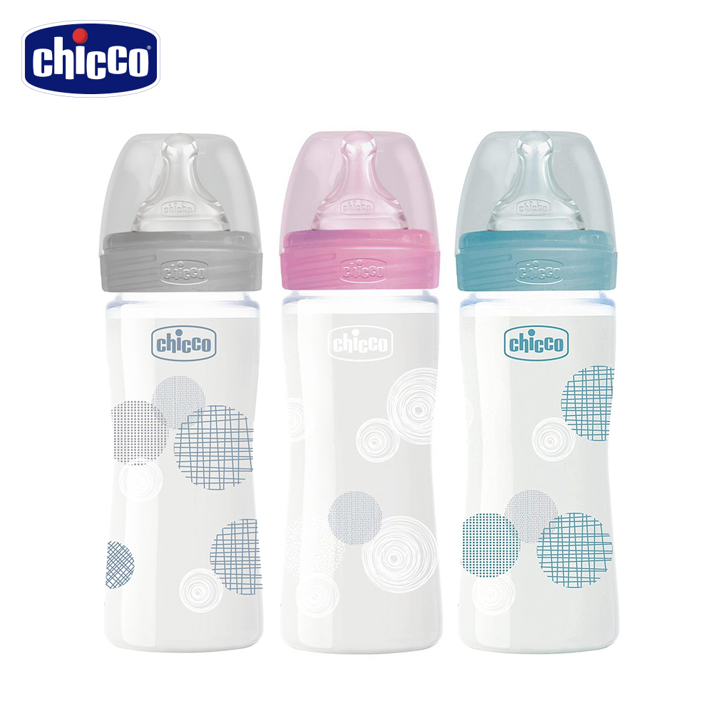 【chicco】舒適哺乳-防脹氣玻璃奶瓶240ml(小單孔)-多色