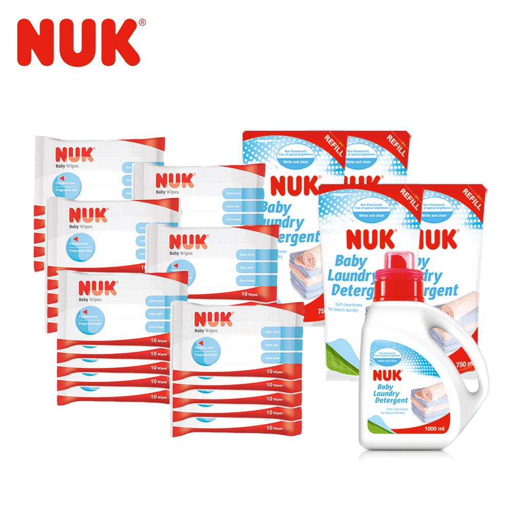 【NUK】10抽濕紙巾30包+洗衣精量販組(1000ml-1入+750ml-4入)