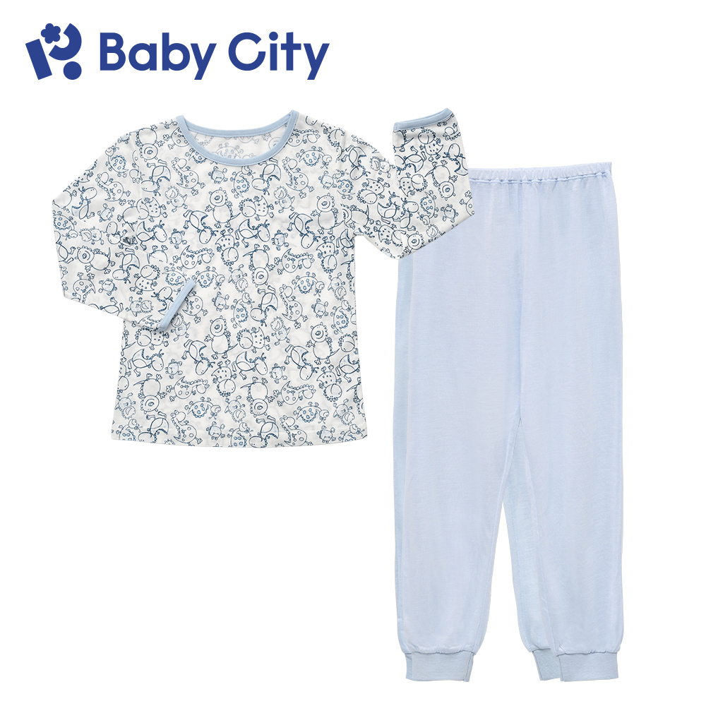【Baby City 娃娃城】天絲萊賽爾長袖套裝/塗鴉藍