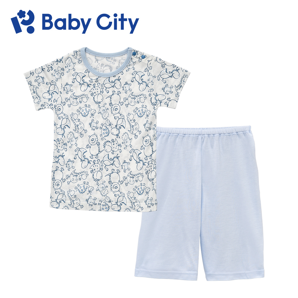【Baby City 娃娃城】天絲萊賽爾短袖肩開套裝/塗鴉藍