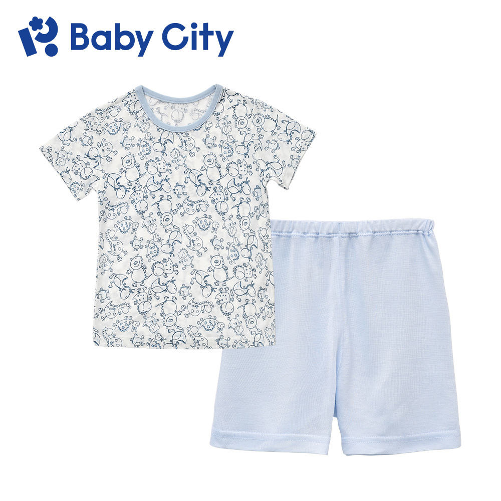 【Baby City 娃娃城】天絲萊賽爾短袖套裝/塗鴉藍