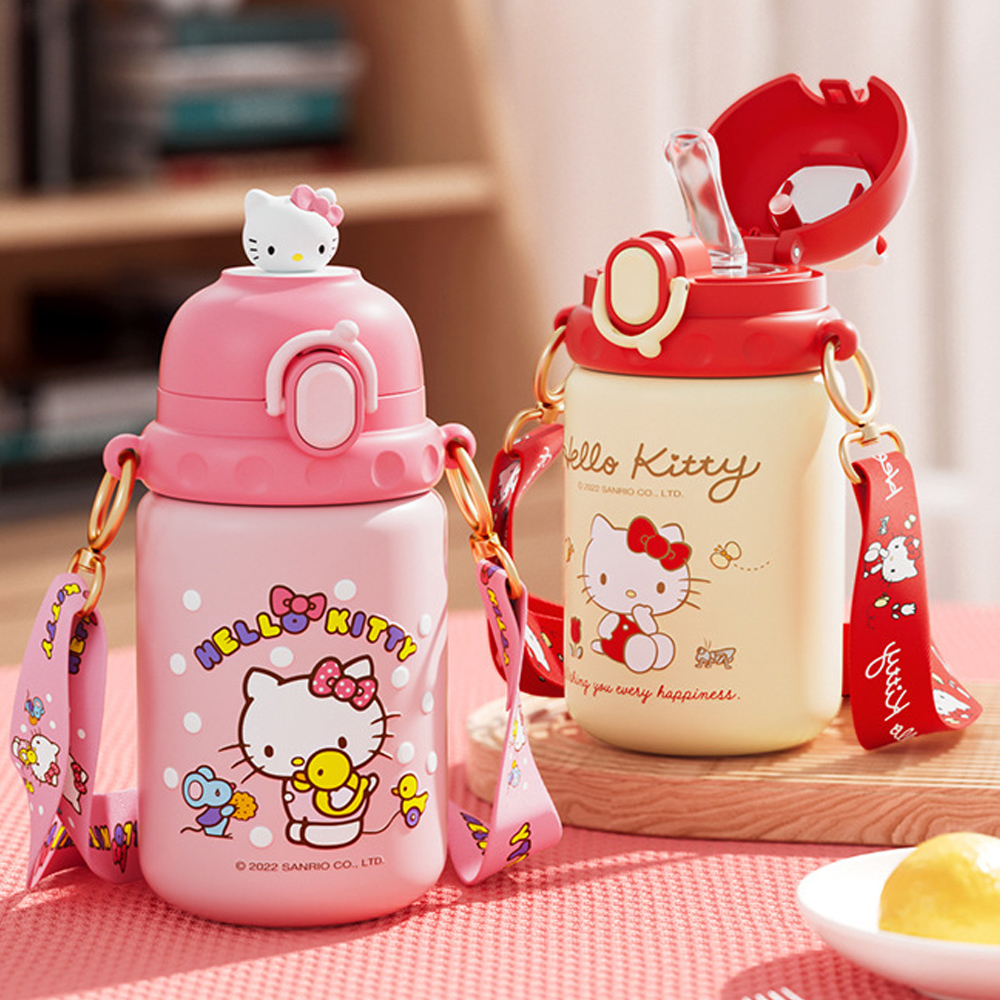【優貝選】三麗鷗HELLO KITTY 3D小公仔316不鏽鋼兒童吸管水壺 450ML