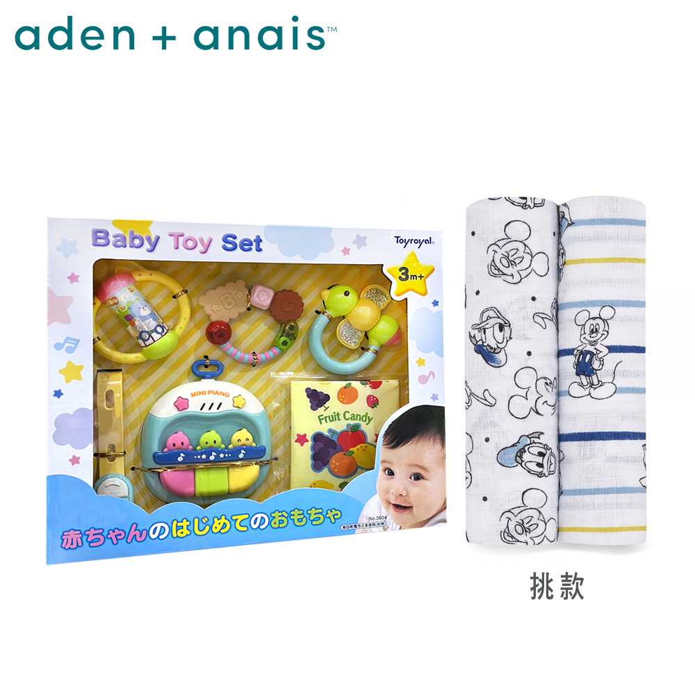 《Aden & Anais》多功能包巾2入+Toyroyal寶寶玩具禮盒