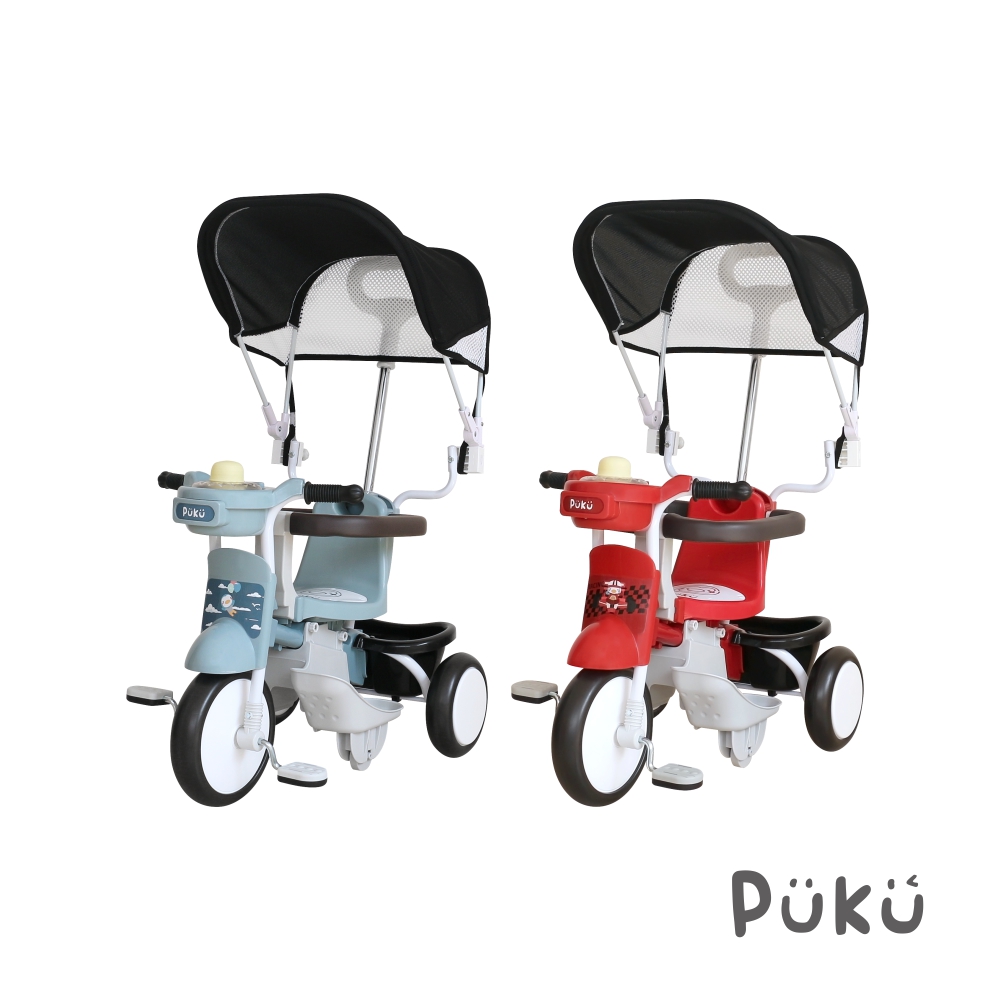 【PUKU 藍色企鵝】Sunny Bike遮陽三輪車(薄霧藍/烈日紅)