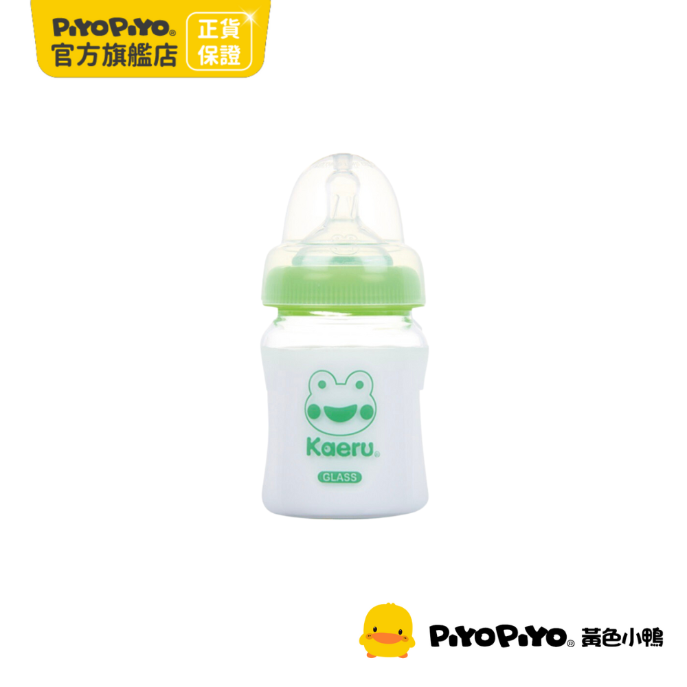 PiyoPiyo 黃色小鴨 哈皮蛙媽咪乳感玻璃寬口奶瓶(120ml)