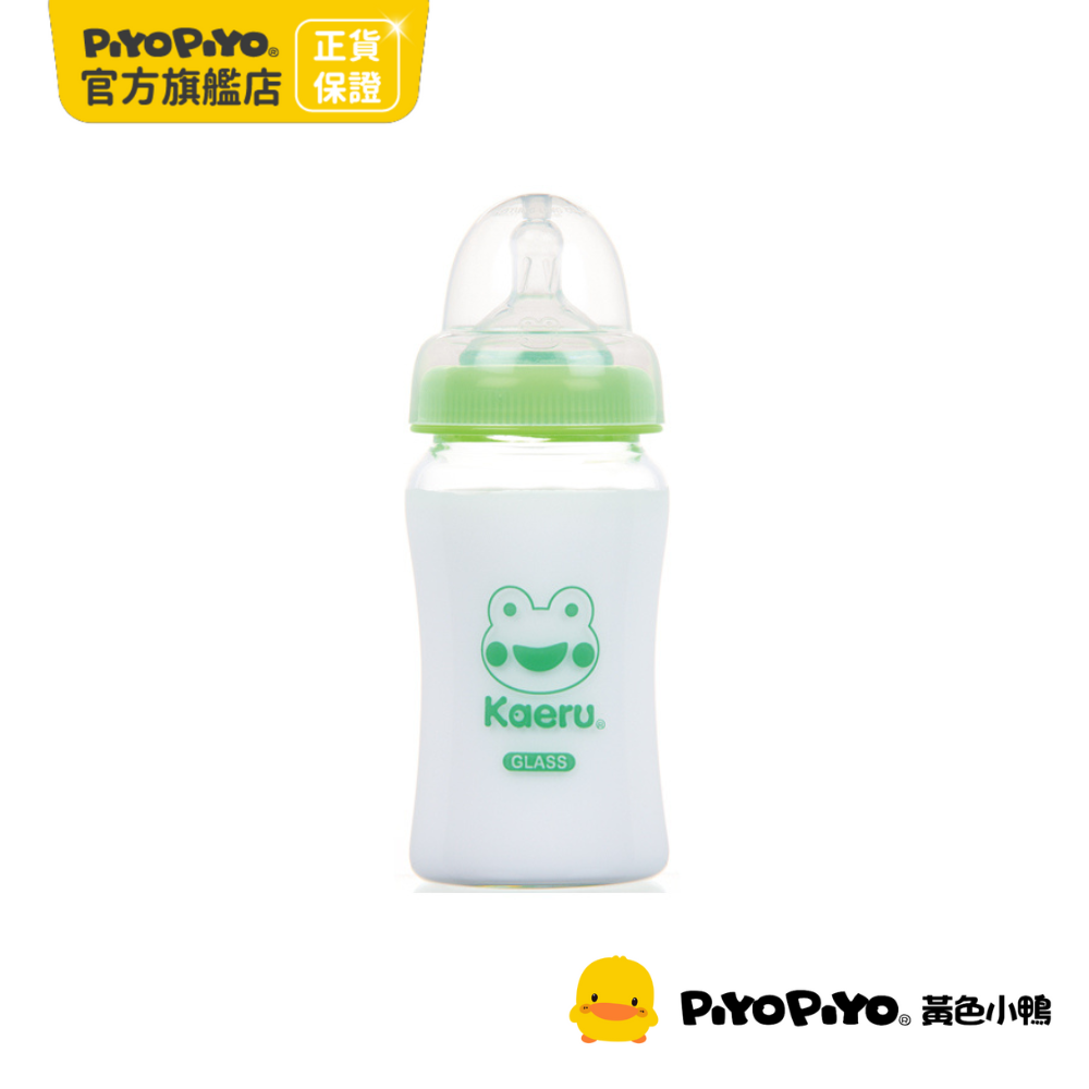 PiyoPiyo 黃色小鴨 哈皮蛙媽咪乳感玻璃寬口奶瓶(180ml)