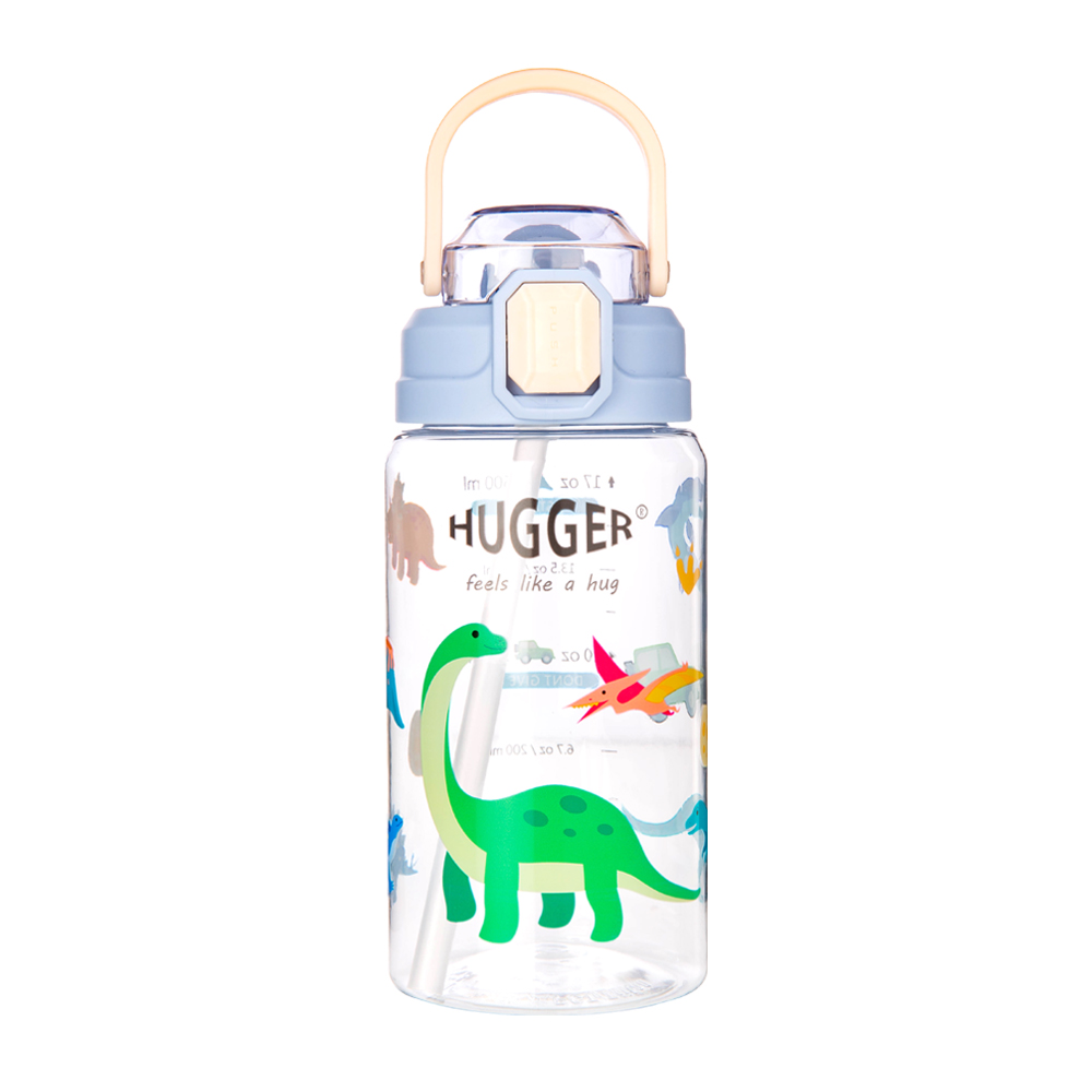 英國【Hugger】Tritan 彈蓋吸管水壺 550ml 快樂恐龍
