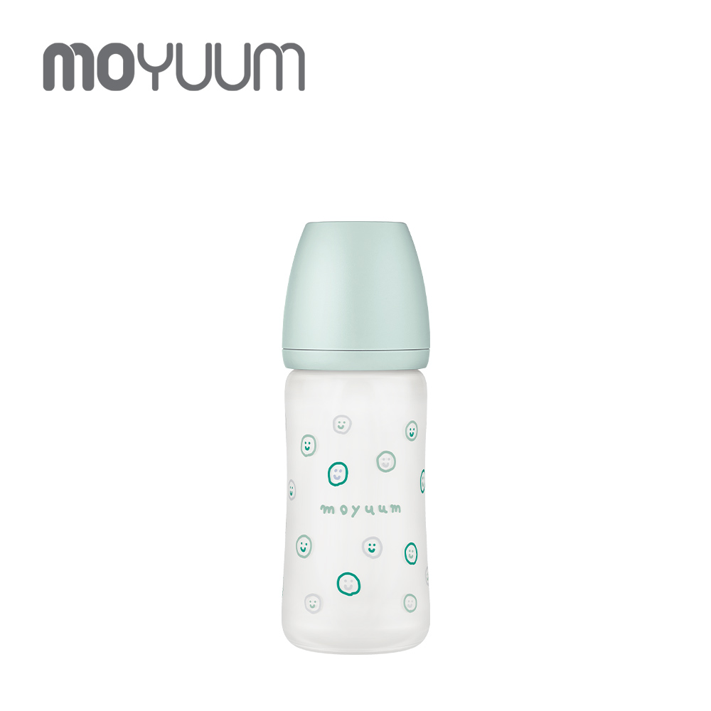 MOYUUM 韓國 寬口矽膠玻璃奶瓶-微笑泡泡 240ml (2m+)