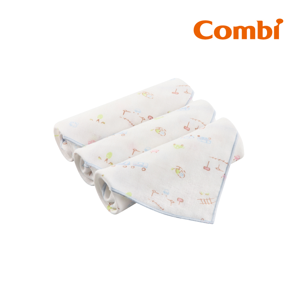 Combi 純棉柔紗-快樂車車 手帕 3入