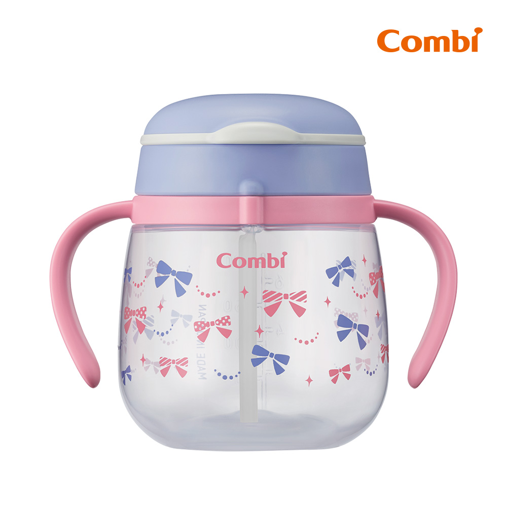 Combi LakuMug樂可杯第三階段吸管杯240ml-粉嫩蝶結