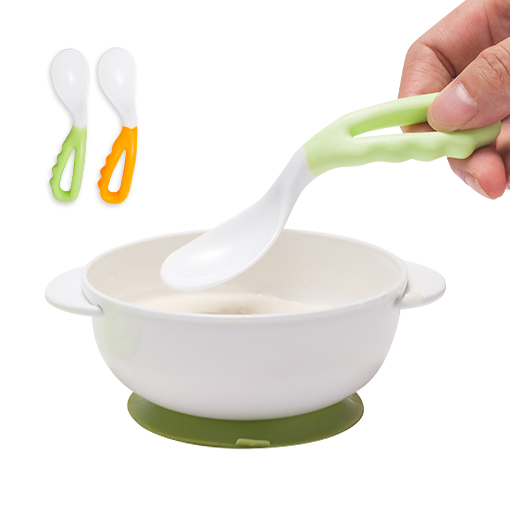 【Mesenfants】(2入裝)彎曲湯匙 嬰兒勺 學習餐具 副食品湯匙 寶寶吃飯輔食勺