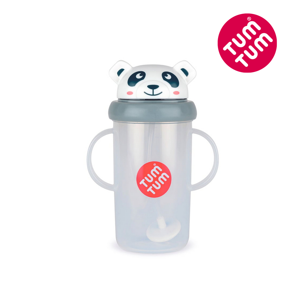 TUM TUM 熊貓皮普-頭蓋型防漏學習水杯v2(灰)300ml