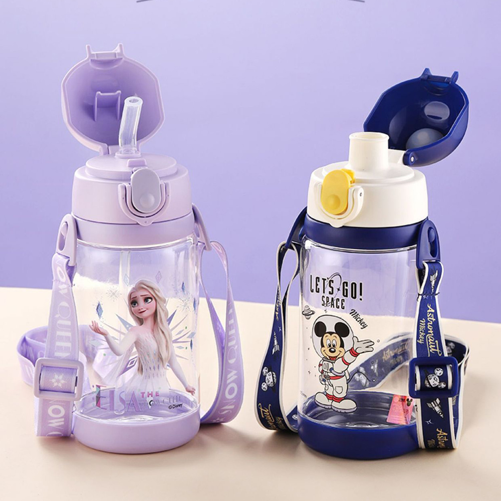 【Disney迪士尼】背帶式吸管直飲雙蓋兒童水壺 - 520ml-不含雙酚A