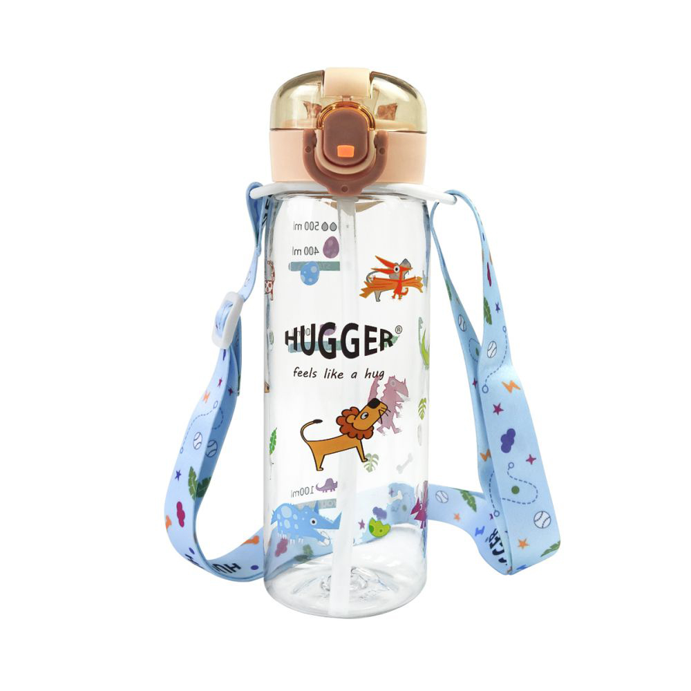 英國【Hugger】Tritan兒童彈蓋吸管水壺 500ml 附背帶 - 動物世界