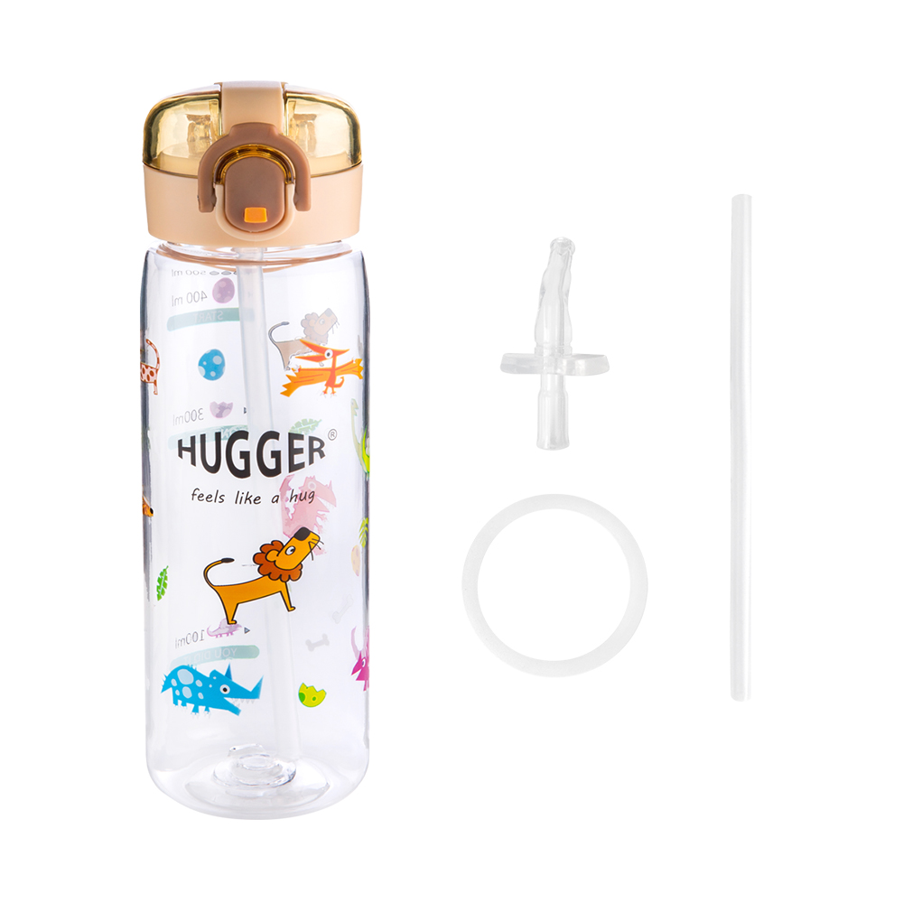 英國【Hugger】Tritan兒童彈蓋吸管水壺 500ml 附2組替換吸管 - 動物世界
