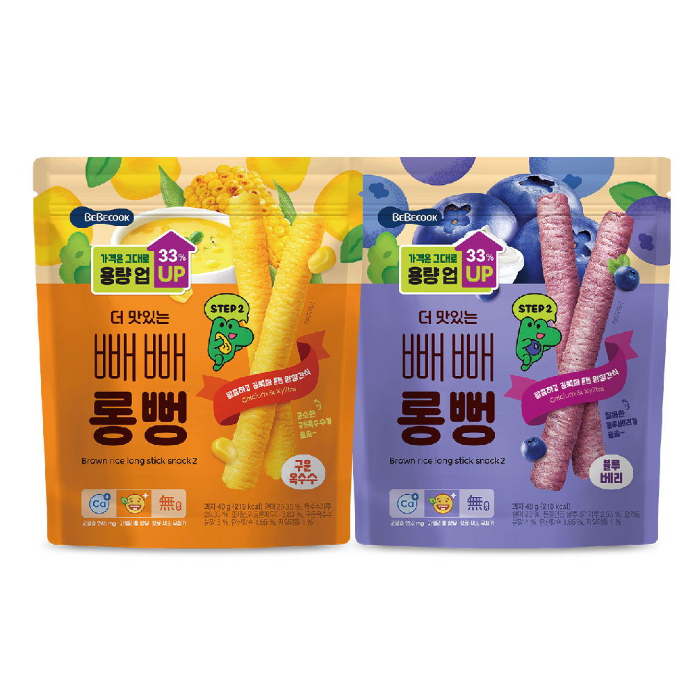 韓國【BEBECOOK】寶膳 幼兒初食綿綿貝貝棒-藍莓優格/炙燒玉米(40g) 2入組