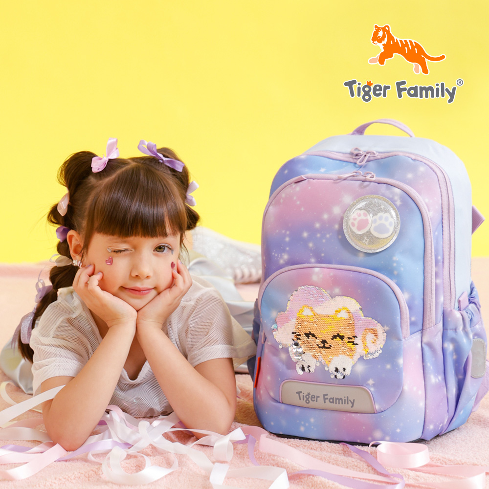 Tiger Family 捷樂系列超輕量可折疊護脊書包-雲朵小貓(亮片款)