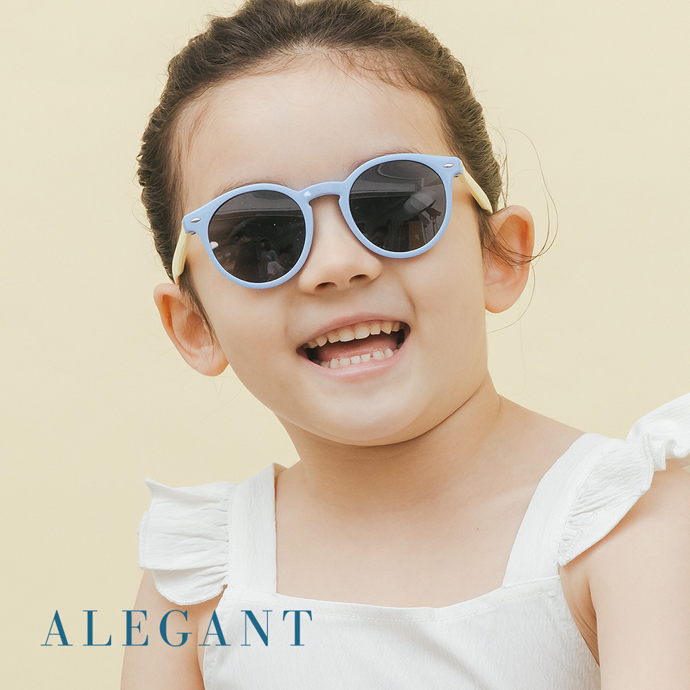 【ALEGANT】奇幻探險小象藍兒童專用輕量矽膠彈性太陽眼鏡/UV400 圓框偏光墨鏡