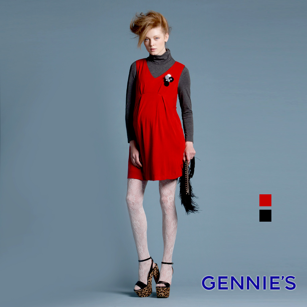 Gennies奇妮 010系列-甜美花朵背心洋裝(紅/黑T2421)