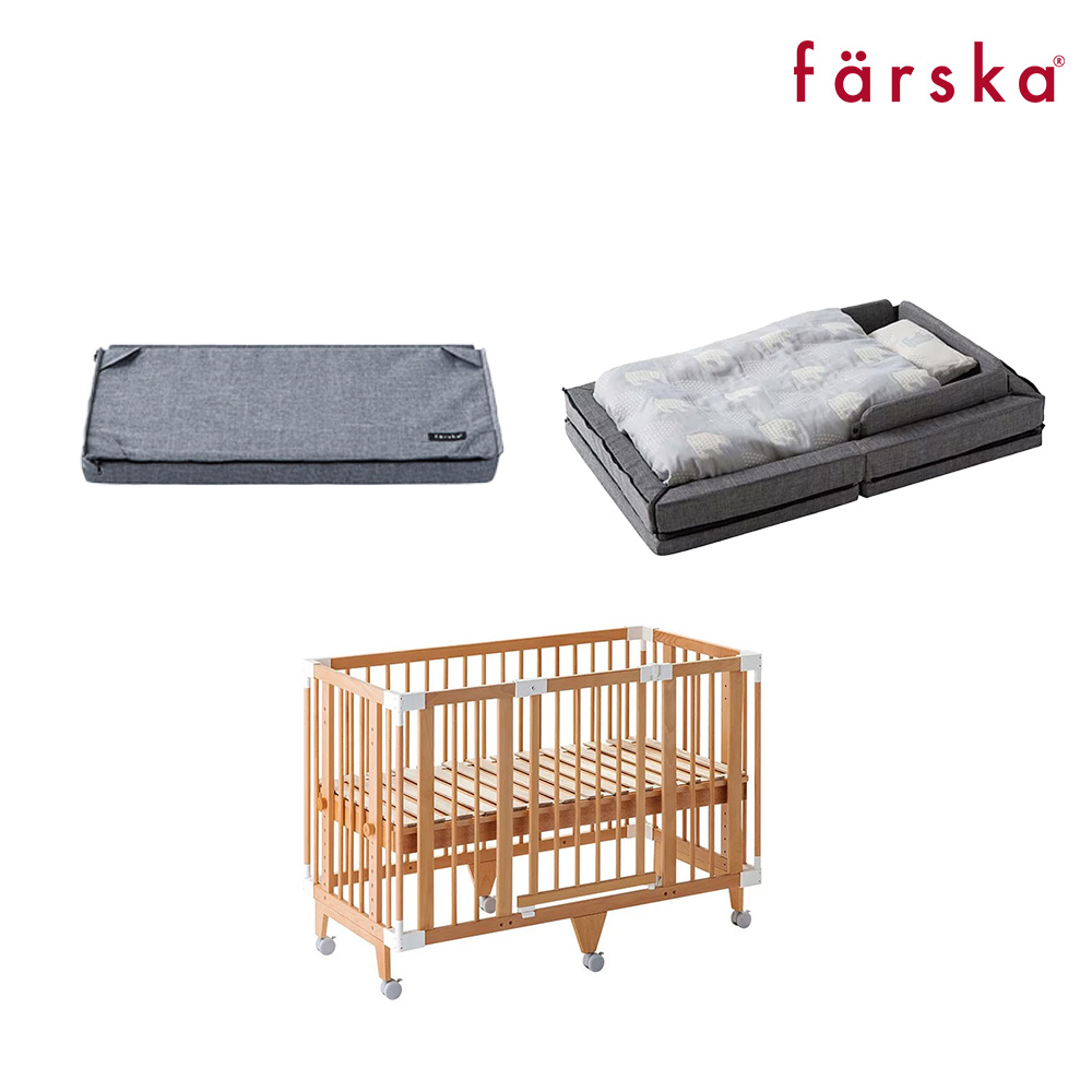 【farska】童趣森林5合1嬰兒大床 Long+透氣好眠可攜式床墊13件組 + 延 伸床墊 - 藍莓慕斯