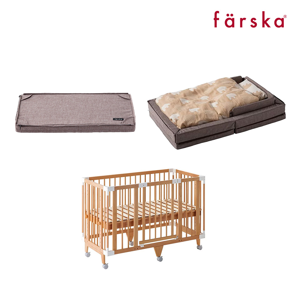 【farska】童趣森林5合1嬰兒大床 Long+透氣好眠可攜式床墊13件組 + 延 伸床墊 - 奶油香頌