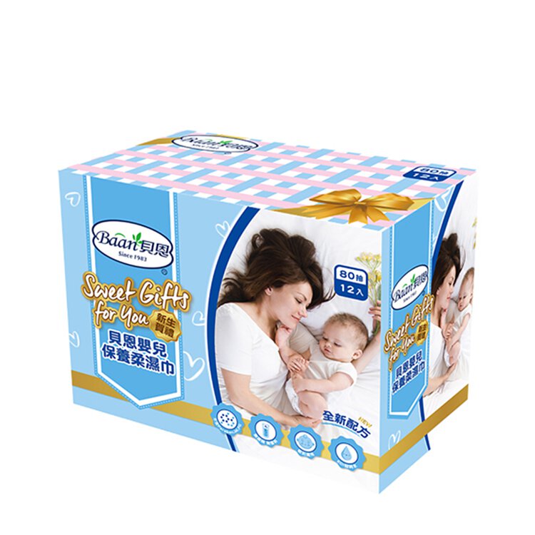 台灣 Baan貝恩 嬰兒保養柔濕巾-無香料80抽(12包/箱)