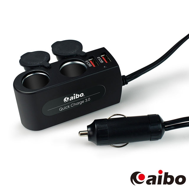 aibo AB432Q3 QC3.0 車用充電器(雙USB埠+雙點煙器+延長線)