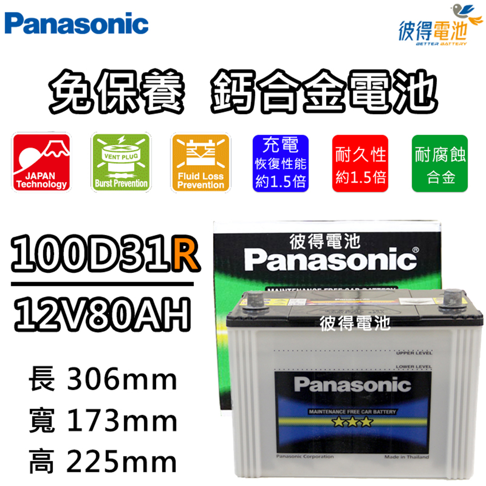 【Panasonic 國際牌】100D31R 免保養鈣合金汽車電瓶(TUCSON、SANTA FE)