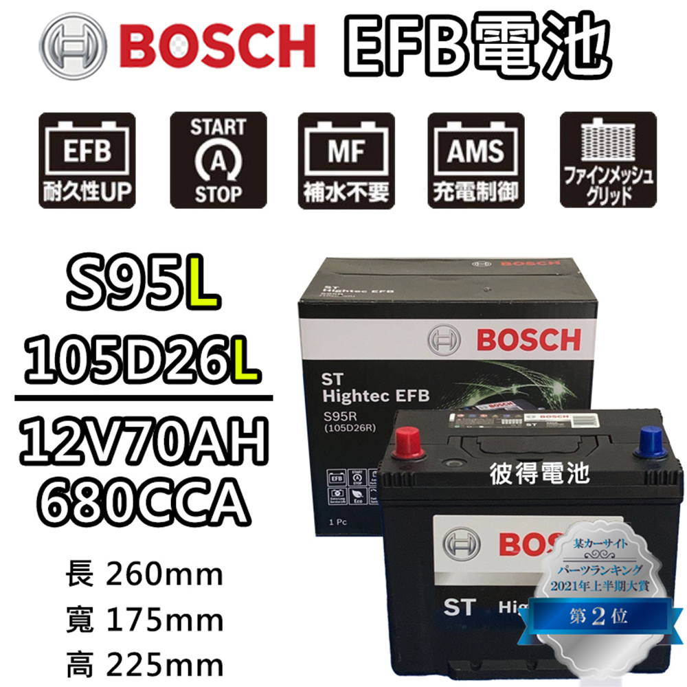 【BOSCH 博世】S95L 105D26L EFB汽車電瓶 怠速熄火 油電車電池