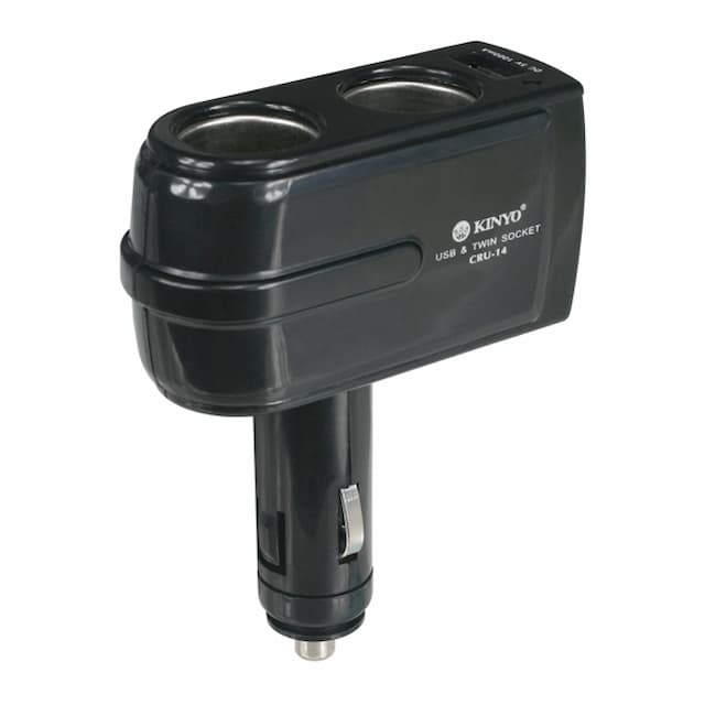 KINYO2孔車用點煙器+USB充電擴充座CRU14