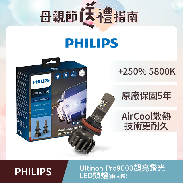 PHILIPS 飛利浦Ultinon Pro9000 LED超亮鑽光頭燈兩入裝(公司貨) +250%