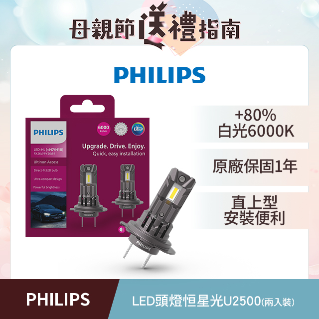 PHILIPS飛利浦LED U2500 直上升級型頭燈 +80% 白光6000K