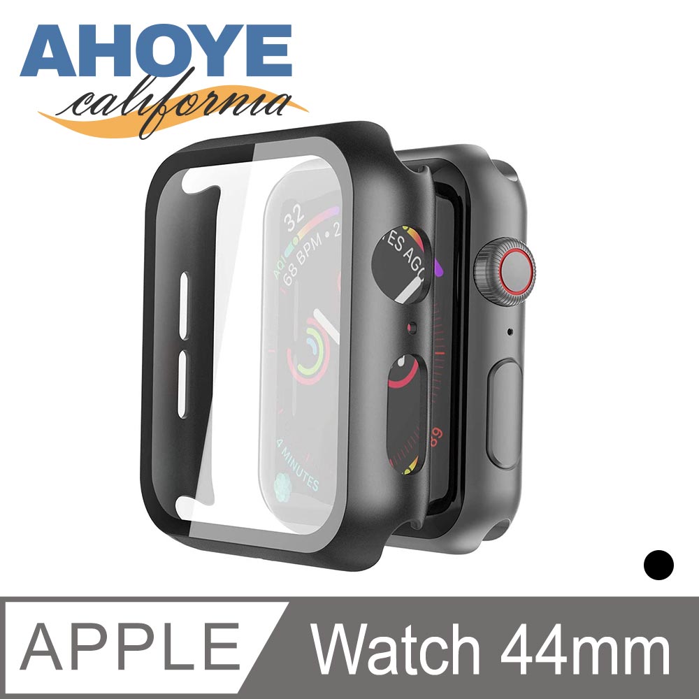 【Ahoye】Apple Watch 鋼化玻璃保護殼 (44mm-黑色) 蘋果手錶殼