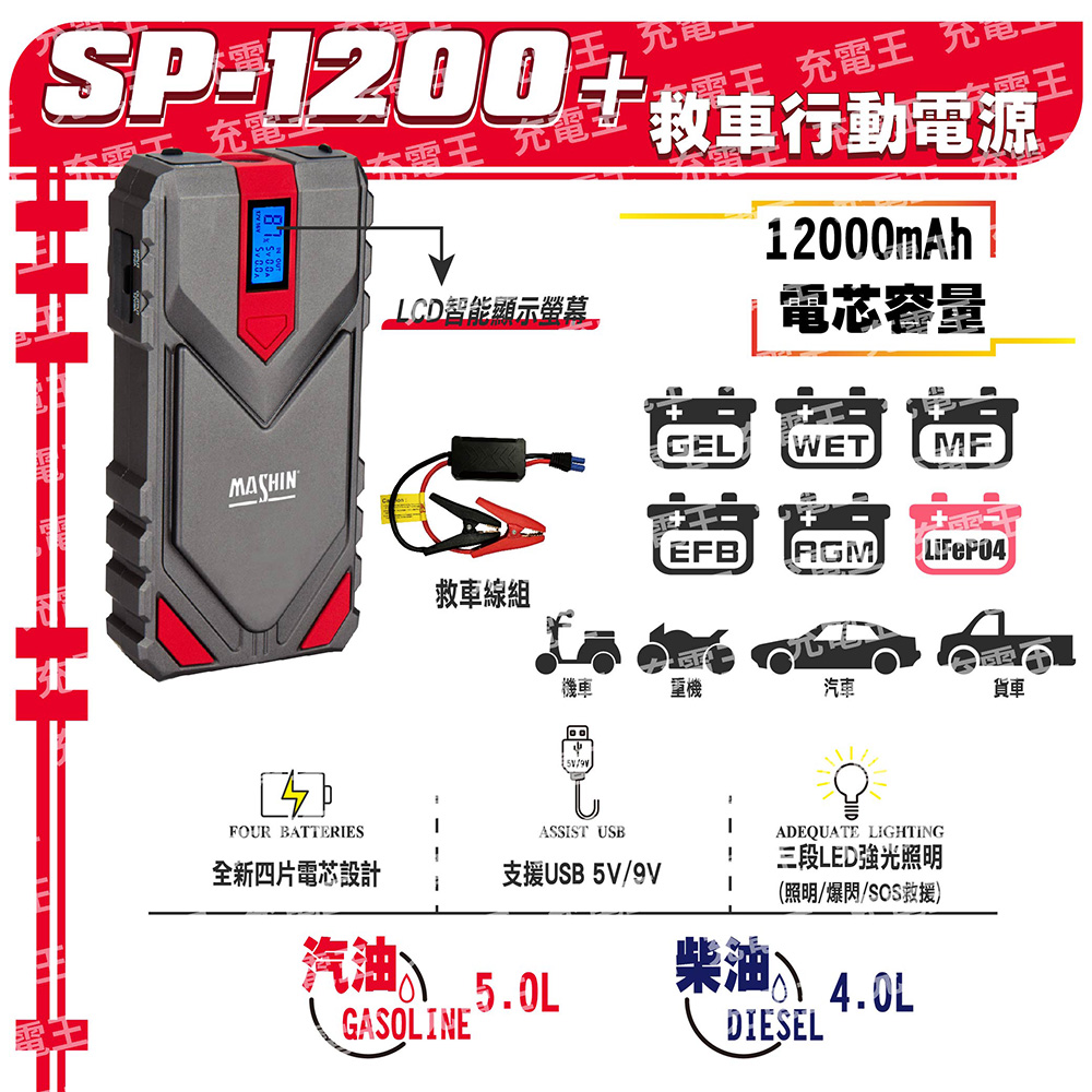 麻新SP-1200+救車行動電源 汽柴油高階版