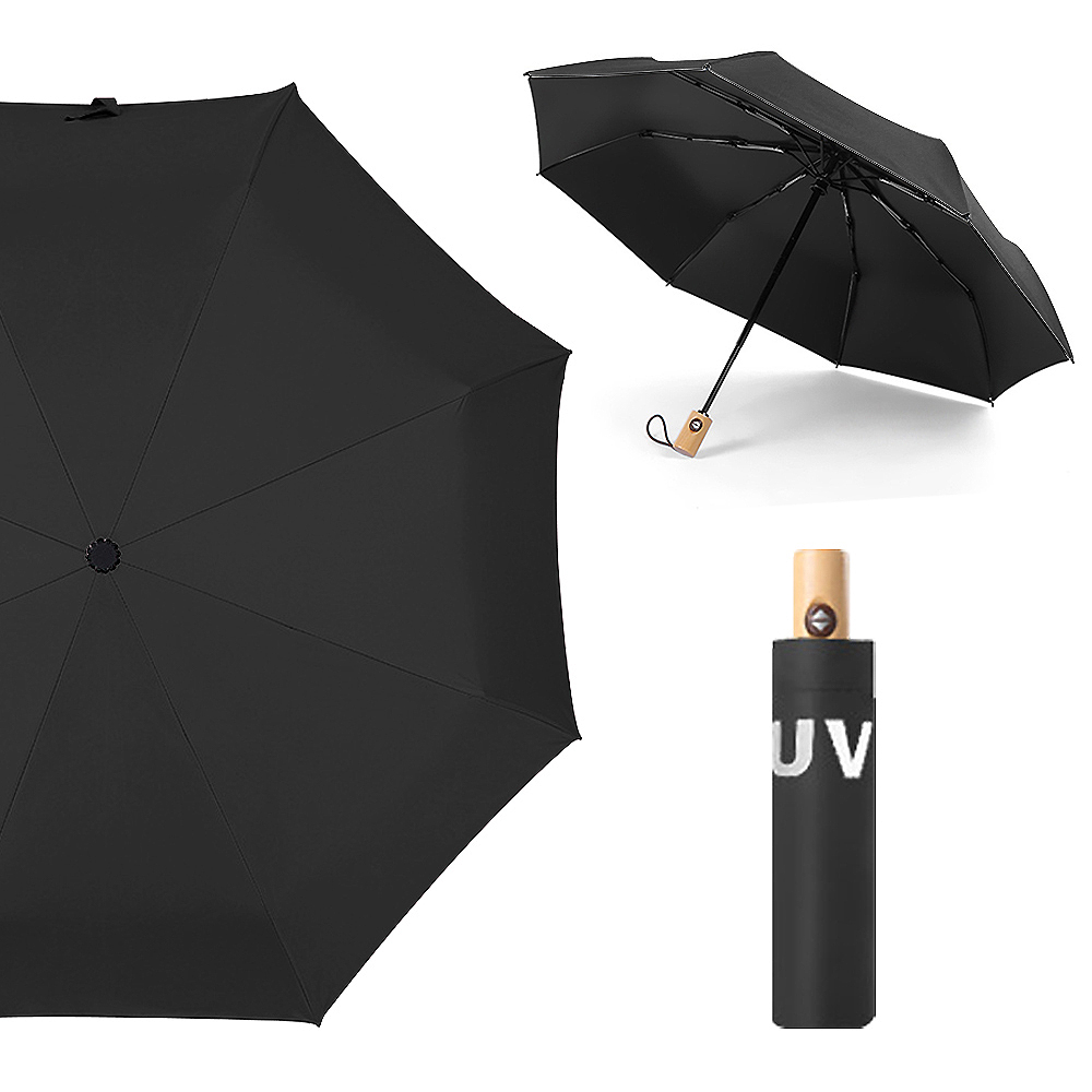 【幸福揚邑】降溫抗UV防風防撥水大傘面全自動開收木柄晴雨摺疊傘-黑