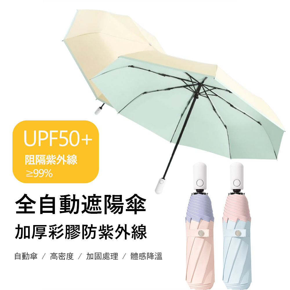 Gordi 加厚彩膠防紫外線全自動遮陽傘 UPF50+抗風晴雨傘 防曬摺疊傘