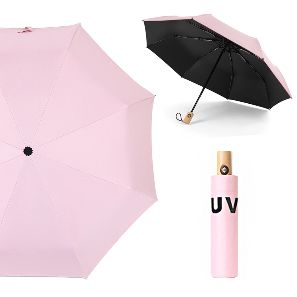 【幸福揚邑】降溫抗UV防風防撥水大傘面全自動開收木柄晴雨摺疊傘-粉