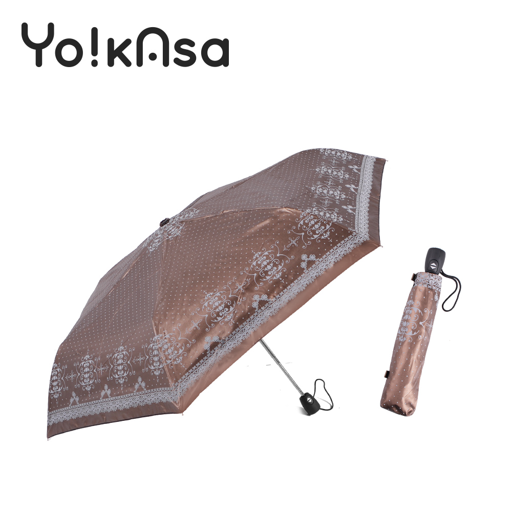 【Yo!kAsa】典雅巴洛克自動開收折傘-棕色