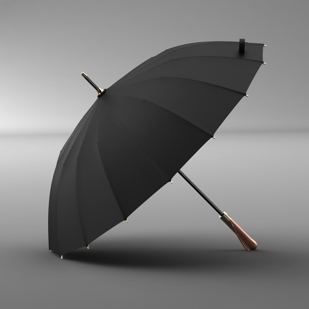 PUSH!戶外用品好聚好傘玻璃纖維16骨長柄雨傘實木柄全自動商務雨傘I99黑色