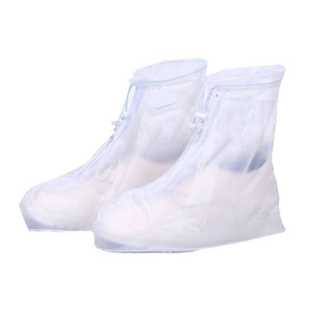 防水鞋套 雨具雨鞋 加厚耐磨底 拉鍊設計 男女適用 白色 (尺寸任選)