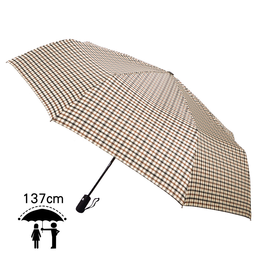 【2mm】超大!風潮條紋 超大傘面安全自動開收傘(卡其)