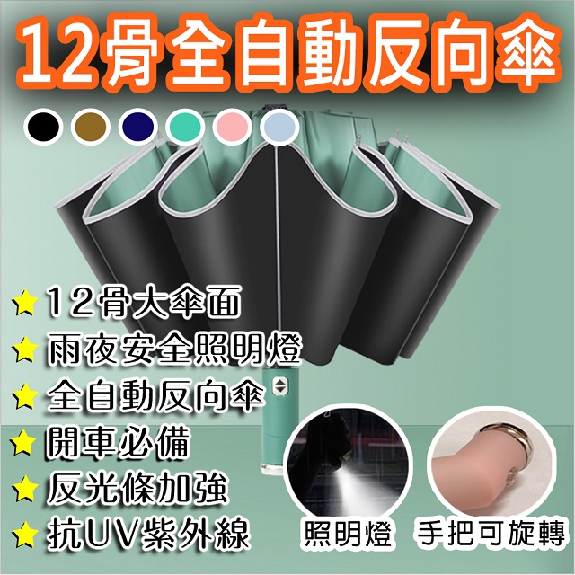 【BESTHOT】12骨全自動反向摺疊傘 LED燈摺疊大傘 (自動折傘/安全照明/抗強風/防斷裂/抗UV)