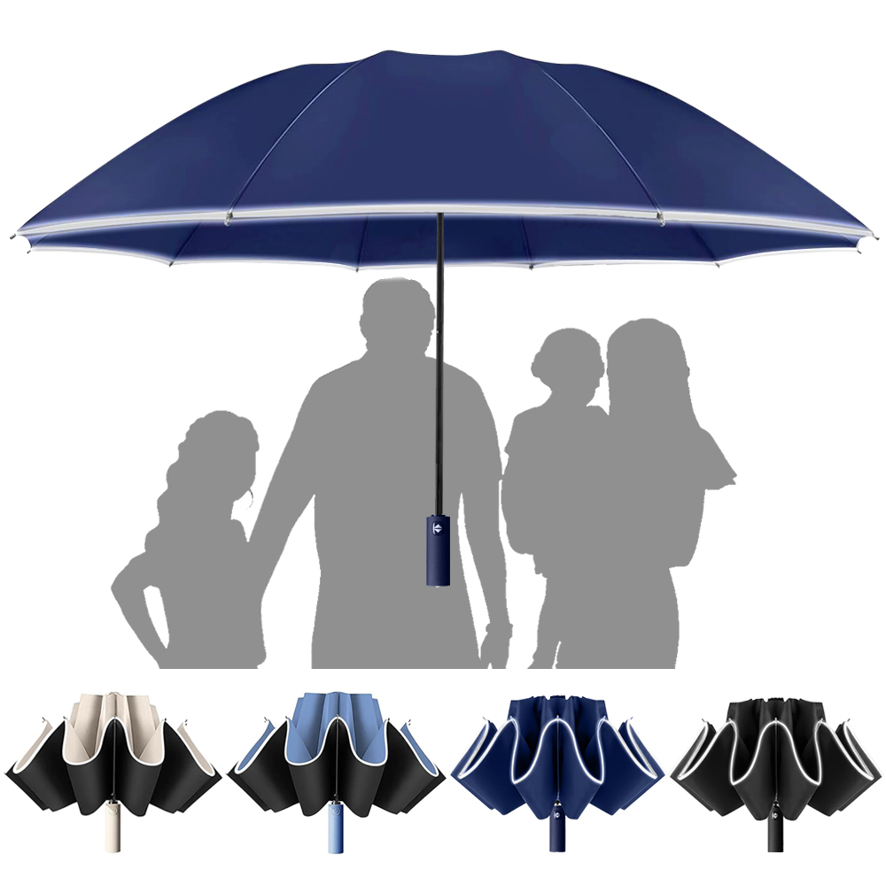 REM 27吋特大傘面 抗風反向傘 多人撐傘免淋濕 黑膠防曬反光條 車用摺疊晴雨傘 自動折疊傘