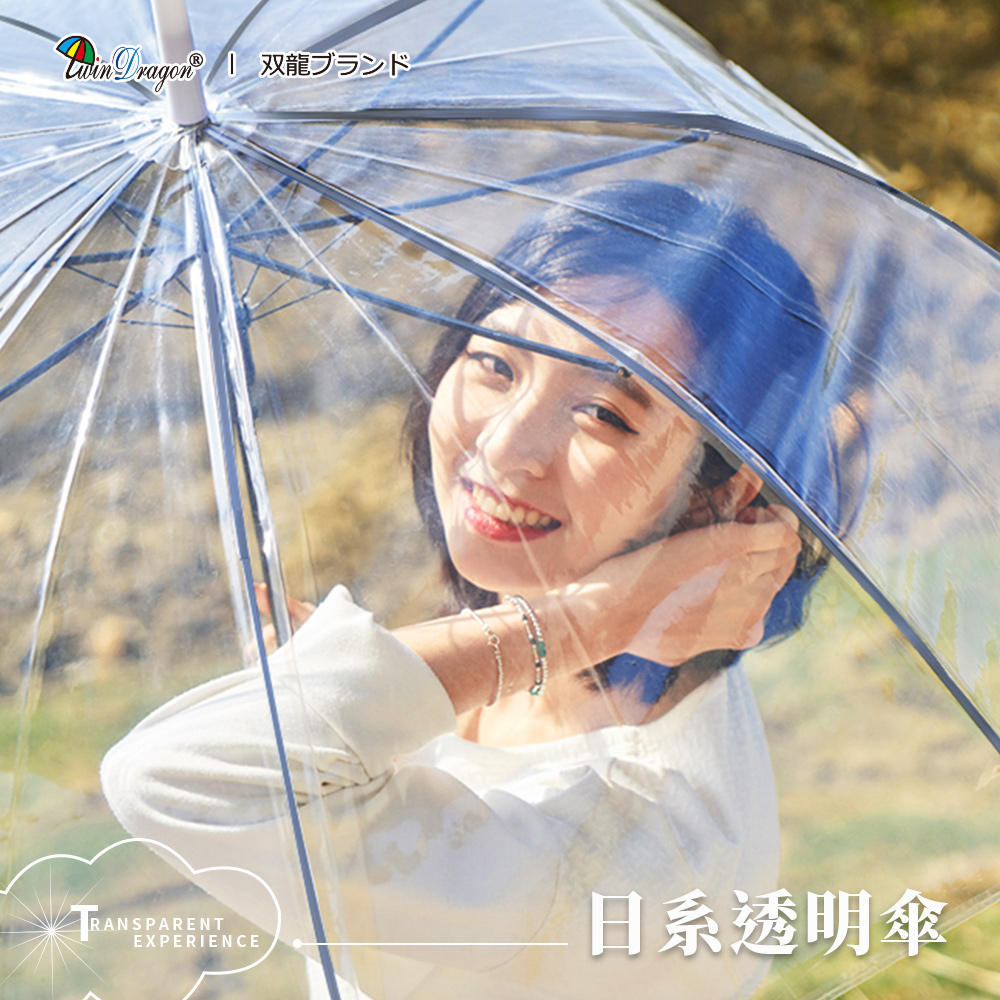 【雙龍牌】超大傘面日系透明傘 玻纖防風直傘雨傘(自動直立傘環保傘)A5873