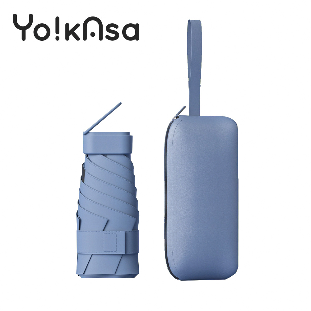 【Yo!kAsa】極致輕量防曬抗UV六折迷你扣環黑膠傘 贈拉鍊收納包(三色任選)