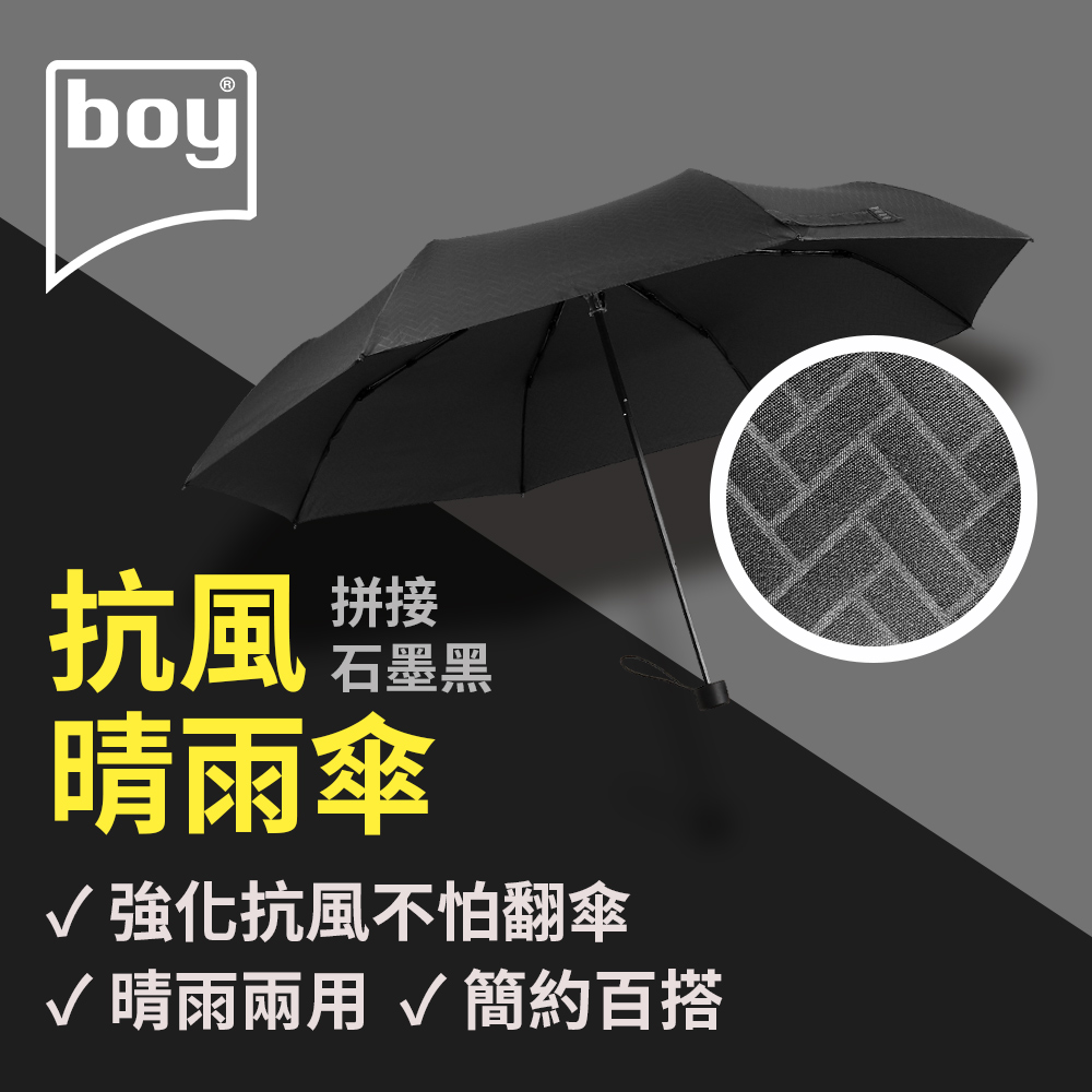 【德國boy】三折防風晴雨傘_(拼接-石墨黑)