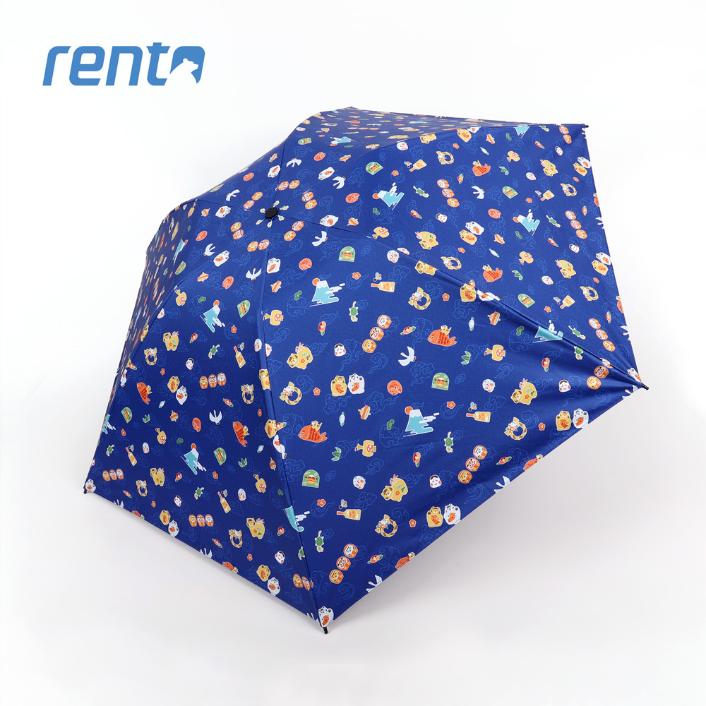 【rento】日式超輕黑膠蝴蝶傘-日本印象 (藍)