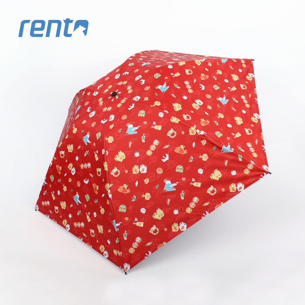 【rento】日式超輕黑膠蝴蝶傘-日本印象 (紅)